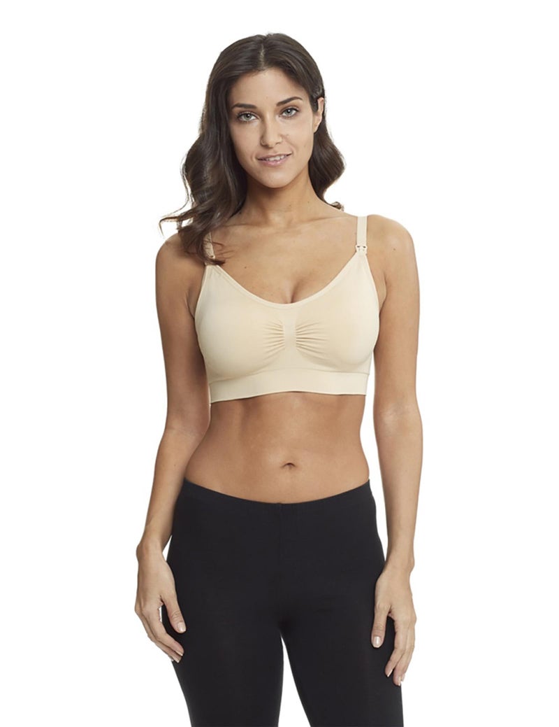 HOFISH Women's Full Cup Lightly Padded Wirefree Maternity Breastfeeding Nursing Bra, 3PCS/Pack(Pink-Black-Beige), L - Image 5